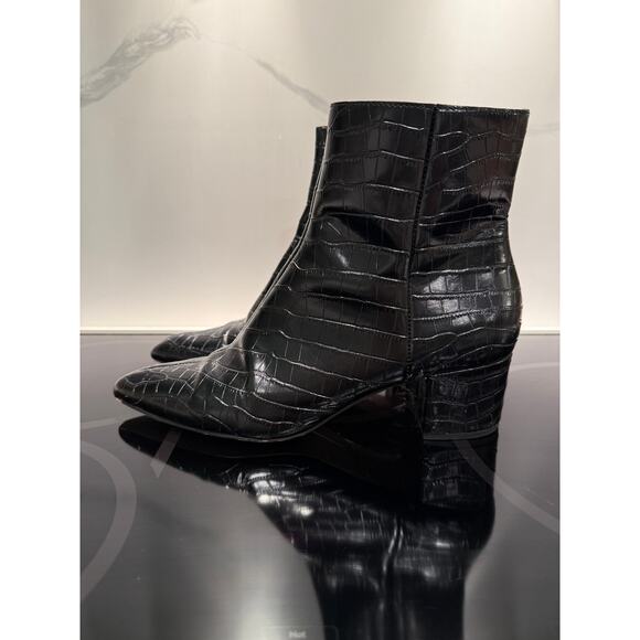 Dolce Vita Black Croc Embossed Leather Ankle Boots Block Heel Zip Up Size 10 - Picture 5 of 10